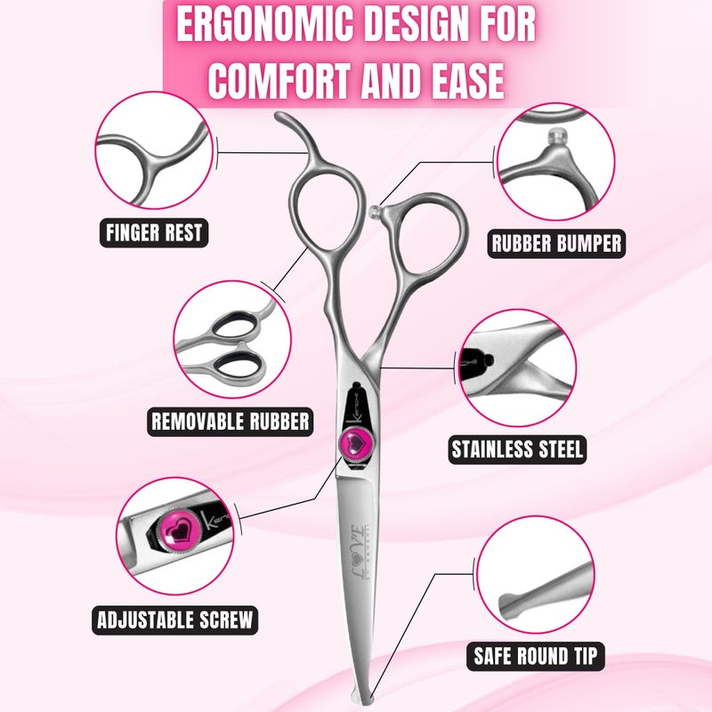 Kenchii Love Dog Grooming Scissors, 6.5 Inch Curved Balltip Shears, Dog Scissors for Grooming, Professional Pet Grooming Scissors, Safety Round Tip Shears - Image 3